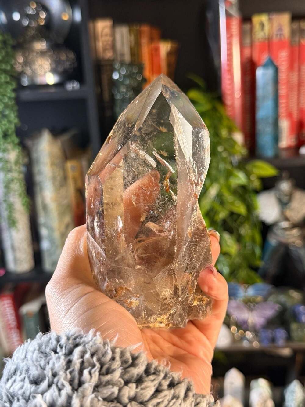 Natural Chlorite Phantom Garden Quartz Crystal Point Tower